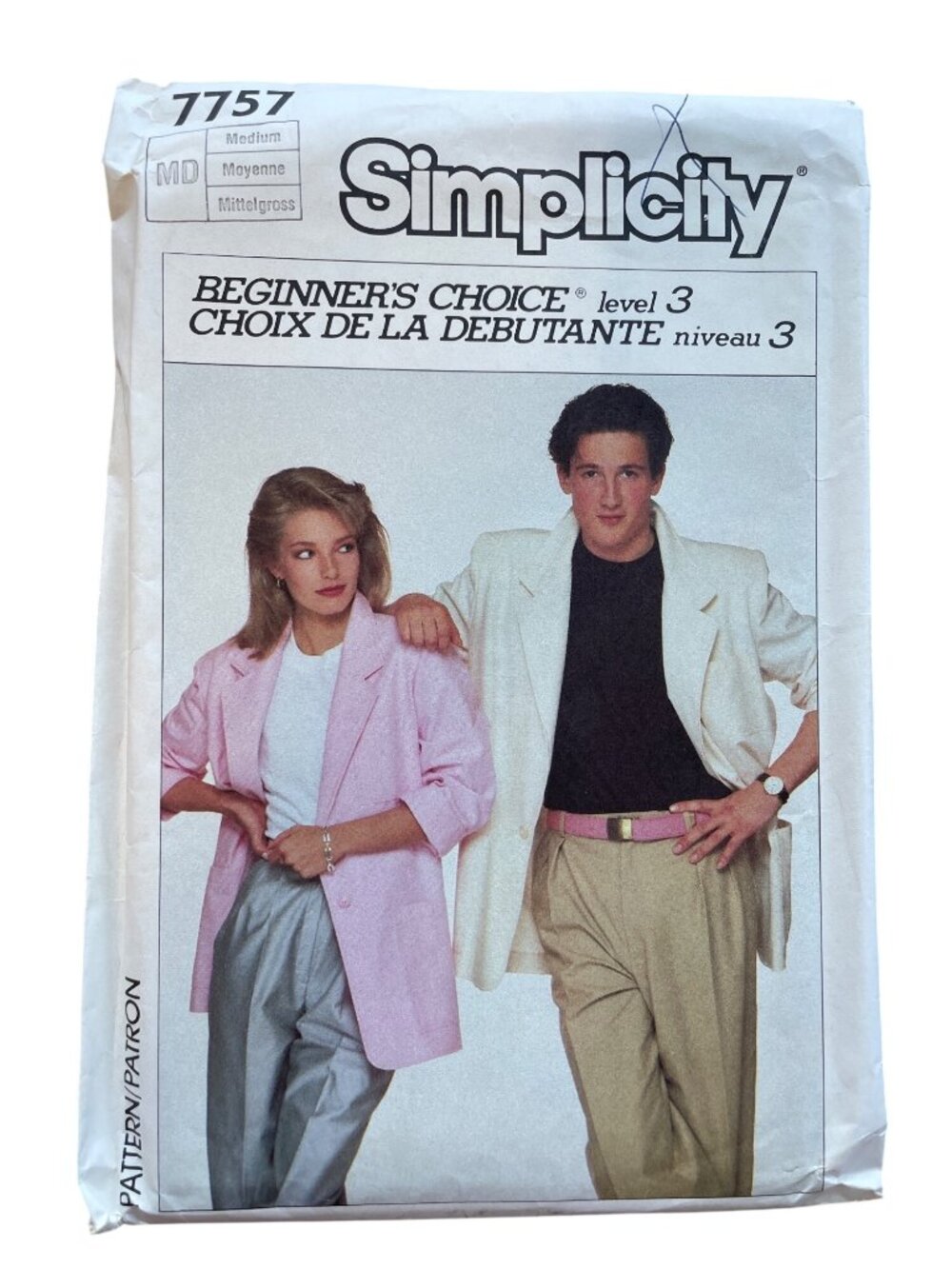 Vintage 80s Simplicity 7757 Sewing Pattern Medium Loose Fitting Jacket UNCUT